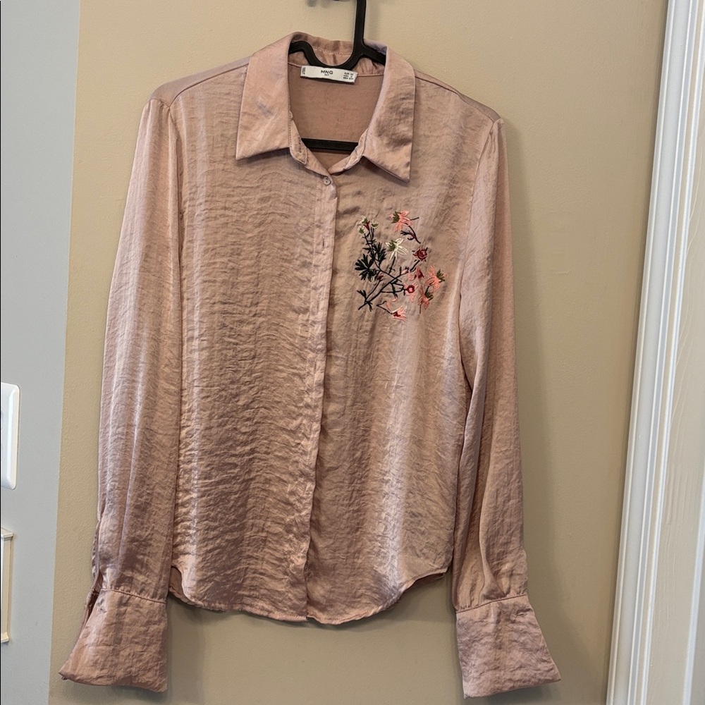 Mango - Blush Pink Embroidered Shirt - size XS